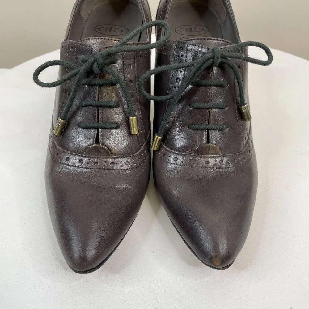 Vintage Joan & David Womens Oxford Kitten Heel Lace Shoes Size 6 Gray Steampunk
